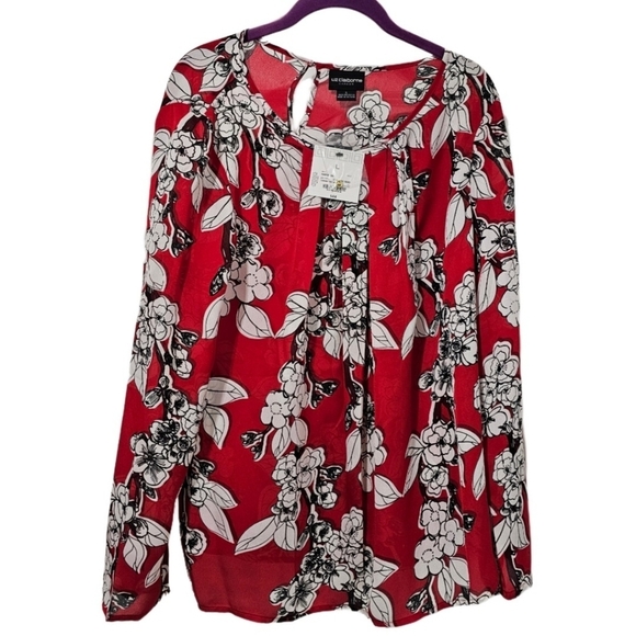 Liz Claiborne Career Red Floral Blouse NWT - Picture 1 of 8